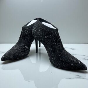 Thalia Sodi Karmen Black Rhinestone Covered Fly-Knit Women's Booties Size 10M